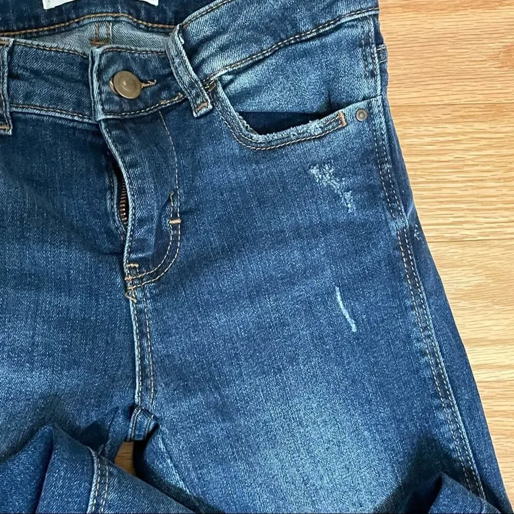 Zara Z1975 Skinny Jeans Women's Size 2 Dark Wash Raw Hem Distressed Stretch